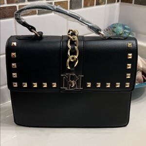 Badgley Mischka Black Satchel with Gold Studs